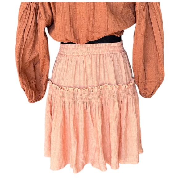 Gauze Tiered Ruffle Mini Skirt SMALL Pastel Peach Boho Western Cottage Peasant - Picture 3 of 6